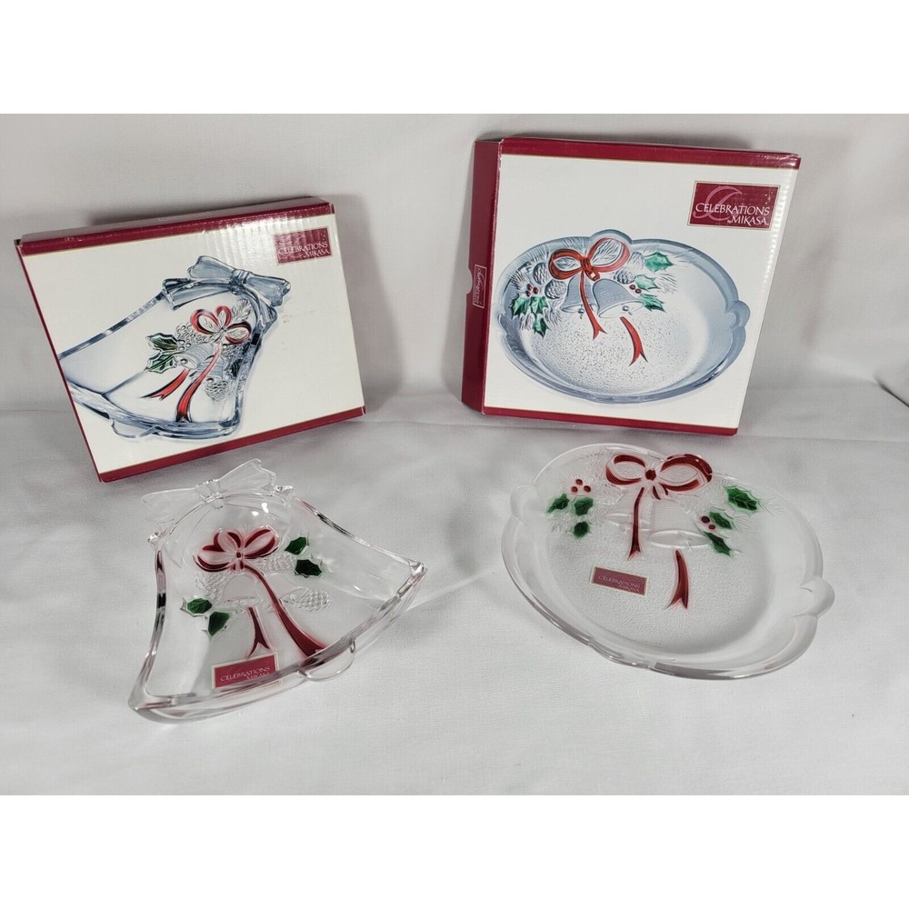 Lot of 2 Mikasa Celebrations Holiday bells collection dish and bowl New In‎ Box